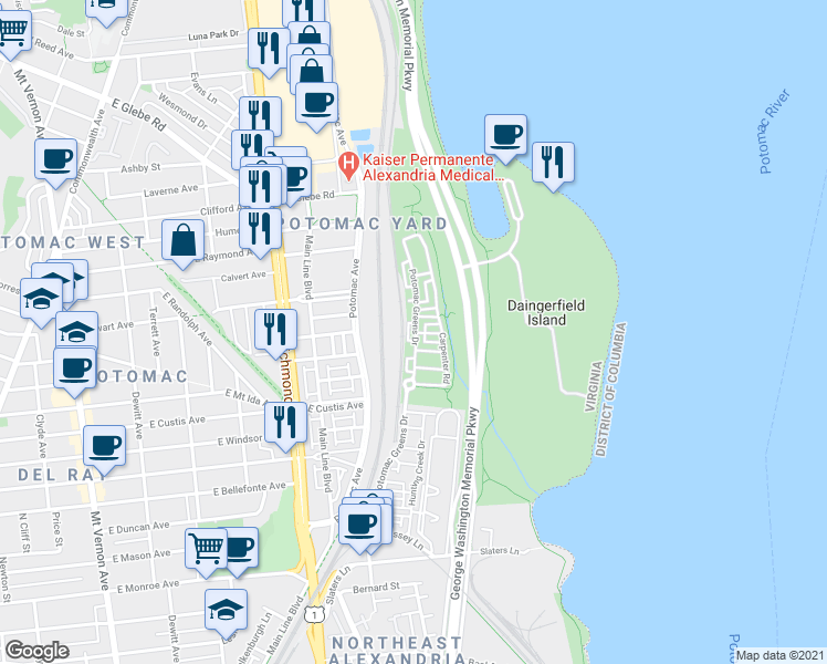 map of restaurants, bars, coffee shops, grocery stores, and more near 101 Independence Avenue Southeast in Washington
