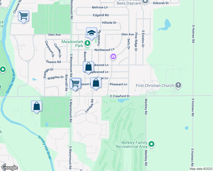 map of restaurants, bars, coffee shops, grocery stores, and more near 2314 Village Lane in Salina