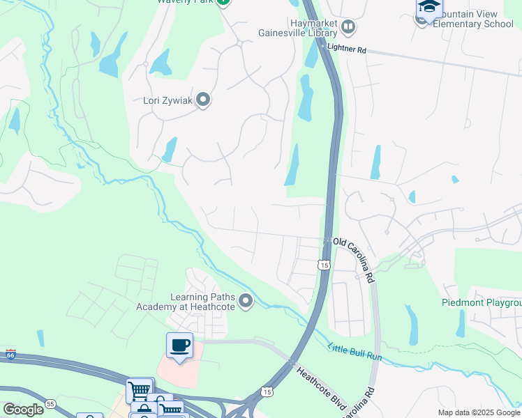 map of restaurants, bars, coffee shops, grocery stores, and more near 5939 Tumble Creek Court in Haymarket