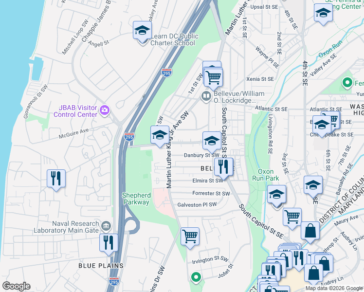 map of restaurants, bars, coffee shops, grocery stores, and more near 101 Independence Avenue Southeast in Washington