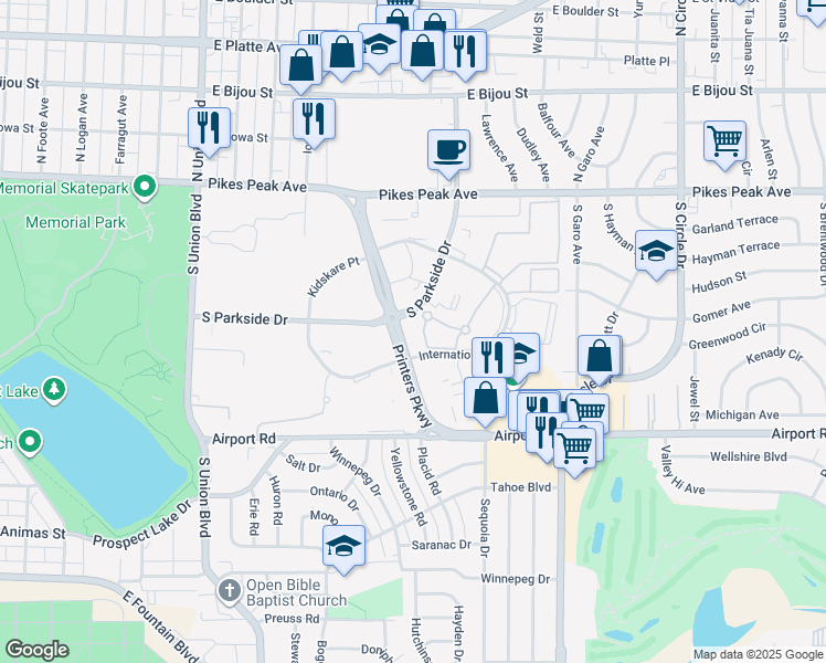 map of restaurants, bars, coffee shops, grocery stores, and more near 2235 Willow Tree Grove in Colorado Springs