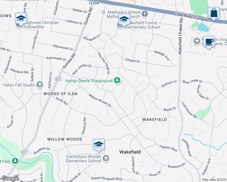 map of restaurants, bars, coffee shops, grocery stores, and more near 8822 Burbank Road in Annandale