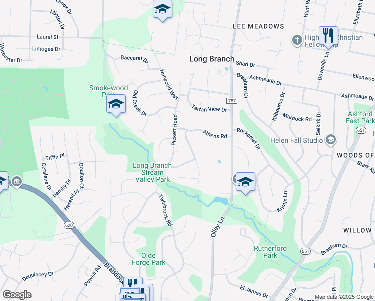 map of restaurants, bars, coffee shops, grocery stores, and more near 4410 Glenn Rose Street in Fairfax