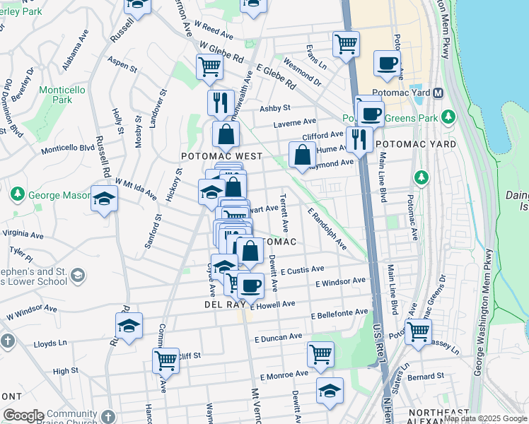 map of restaurants, bars, coffee shops, grocery stores, and more near 101 Independence Avenue Southeast in Washington