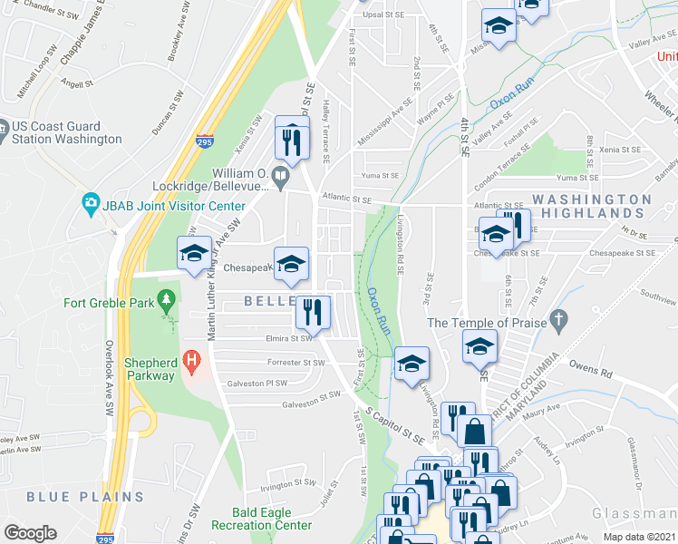 map of restaurants, bars, coffee shops, grocery stores, and more near 101 Independence Avenue Southeast in Washington