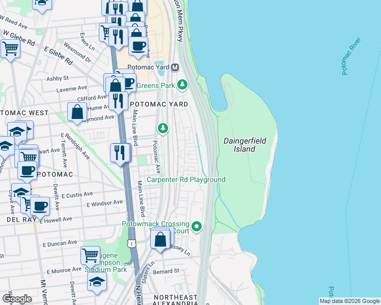 map of restaurants, bars, coffee shops, grocery stores, and more near 101 Independence Avenue Southeast in Washington