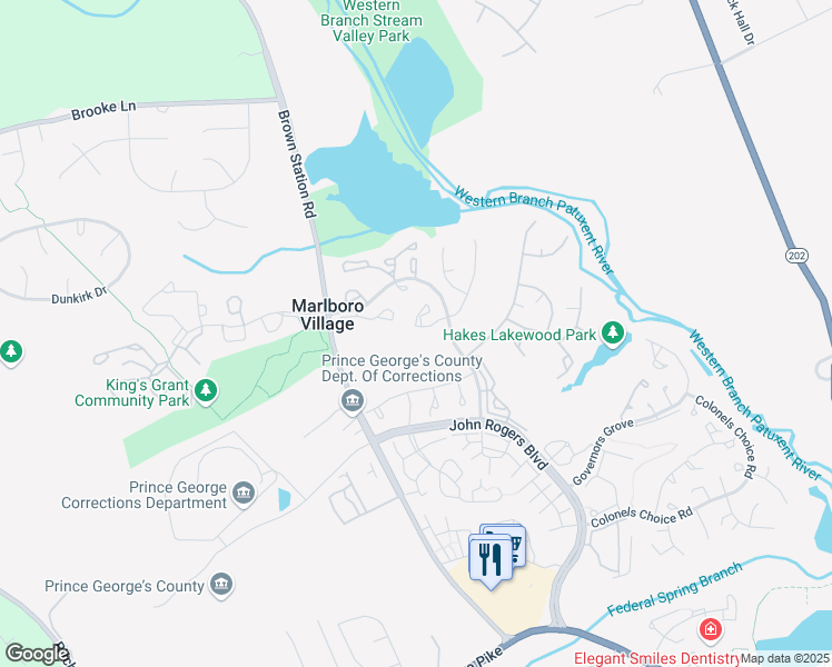 map of restaurants, bars, coffee shops, grocery stores, and more near 13843 Lord Fairfax Place in Upper Marlboro