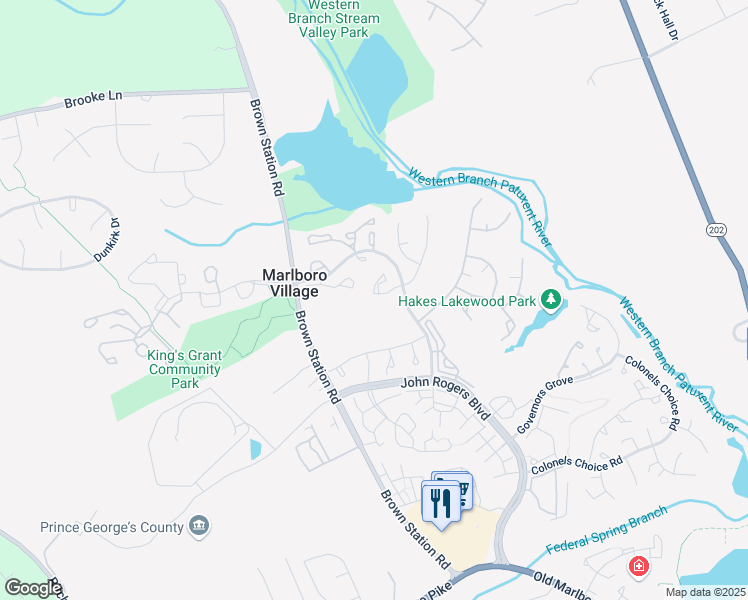 map of restaurants, bars, coffee shops, grocery stores, and more near 13843 Lord Fairfax Place in Upper Marlboro