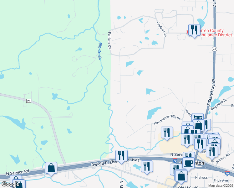map of restaurants, bars, coffee shops, grocery stores, and more near 1410 Robin Avenue in Warrenton