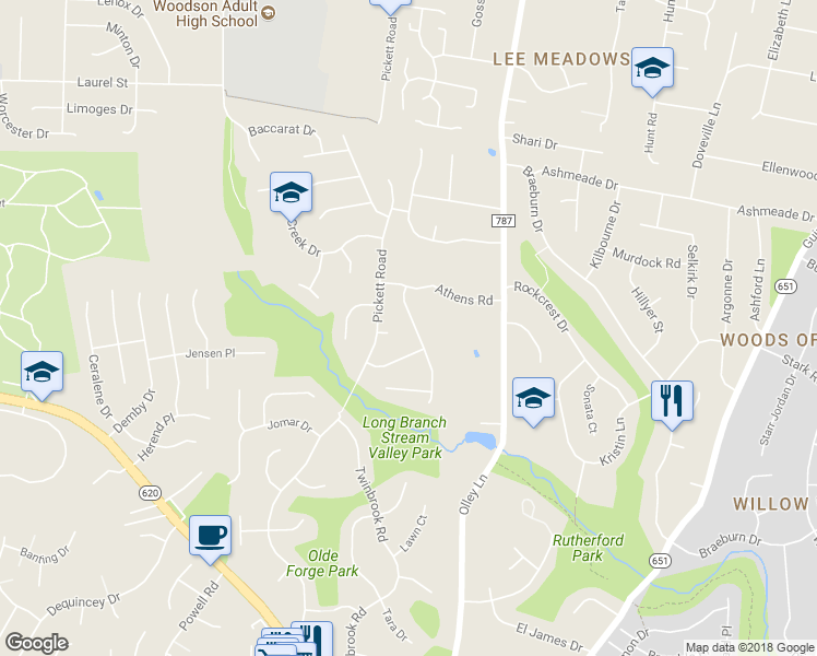 map of restaurants, bars, coffee shops, grocery stores, and more near 4410 Glenn Rose Street in Fairfax