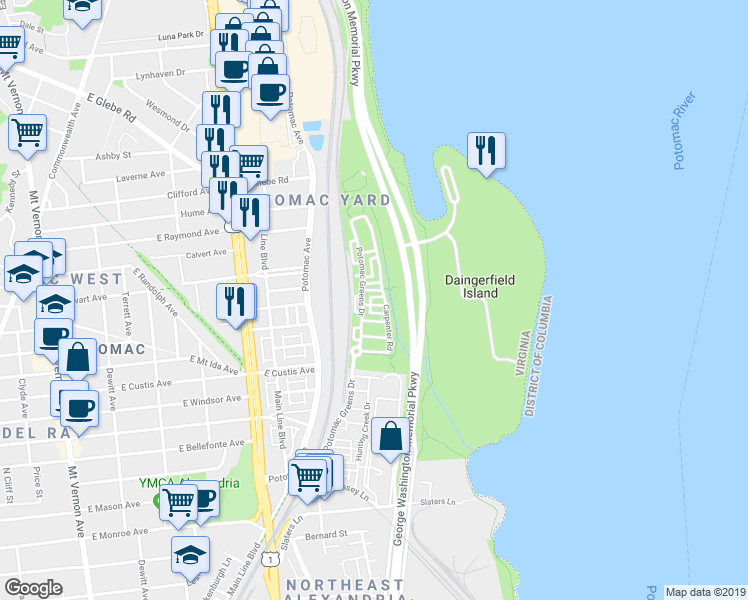 map of restaurants, bars, coffee shops, grocery stores, and more near 711 Miller Lane in Alexandria