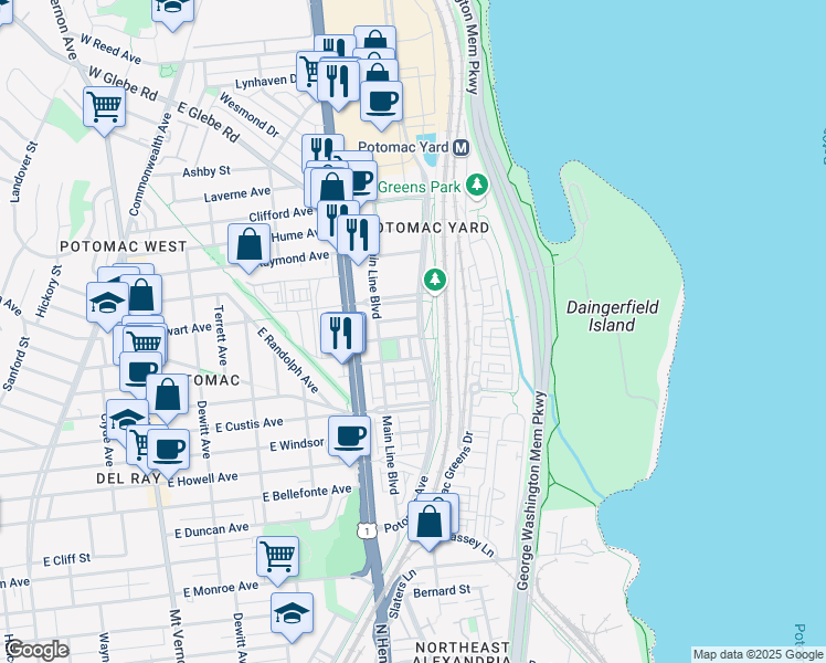 map of restaurants, bars, coffee shops, grocery stores, and more near 738 Bluemont Avenue in Alexandria