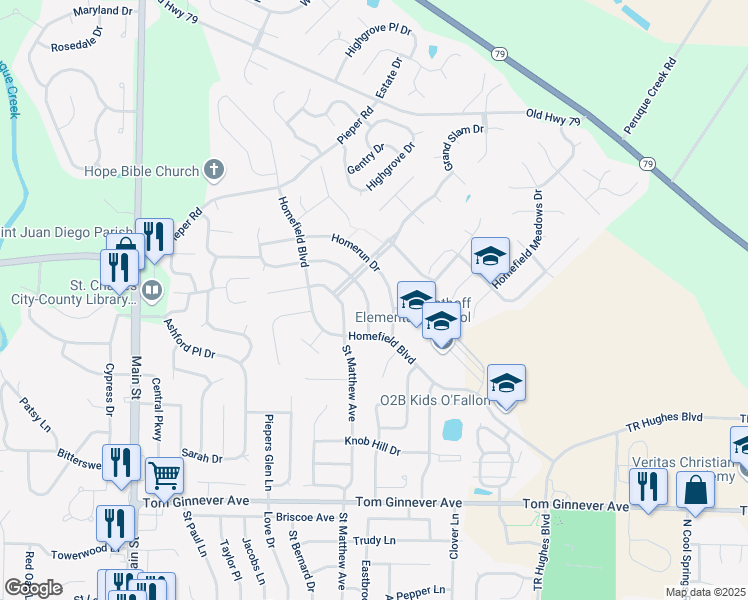 map of restaurants, bars, coffee shops, grocery stores, and more near 216 Centerfield Drive in O'Fallon