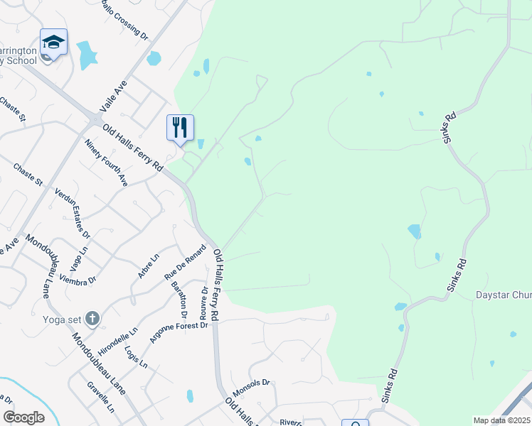 map of restaurants, bars, coffee shops, grocery stores, and more near 14652 Old Halls Ferry Road in Florissant