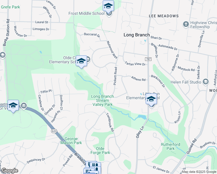 map of restaurants, bars, coffee shops, grocery stores, and more near 4411 Westfield Drive in Fairfax