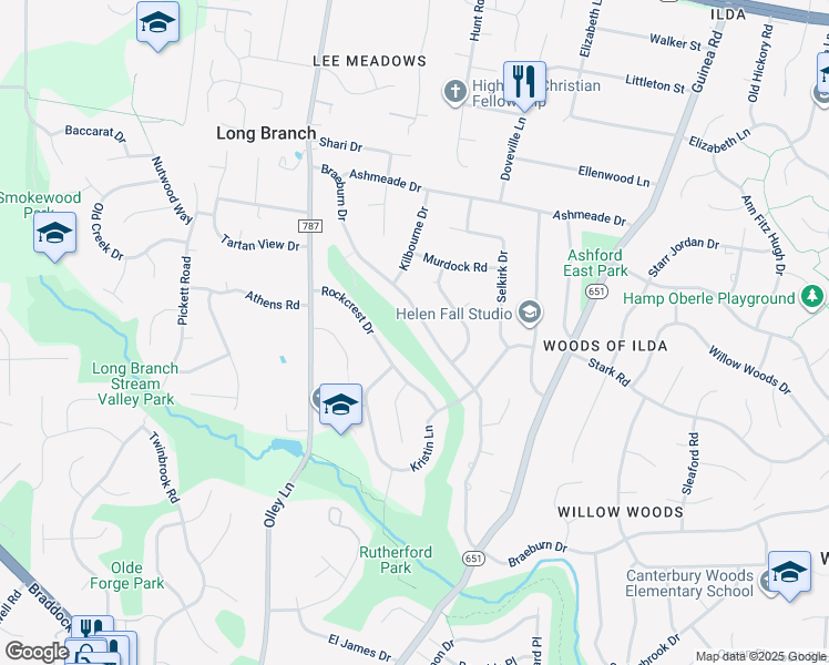 map of restaurants, bars, coffee shops, grocery stores, and more near 4320 Braeburn Drive in Fairfax