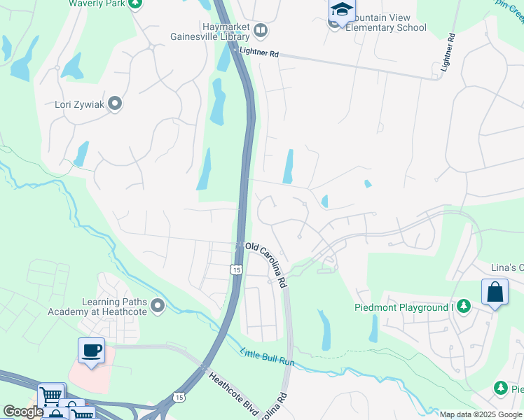 map of restaurants, bars, coffee shops, grocery stores, and more near 5929 Amber Ridge Road in Haymarket