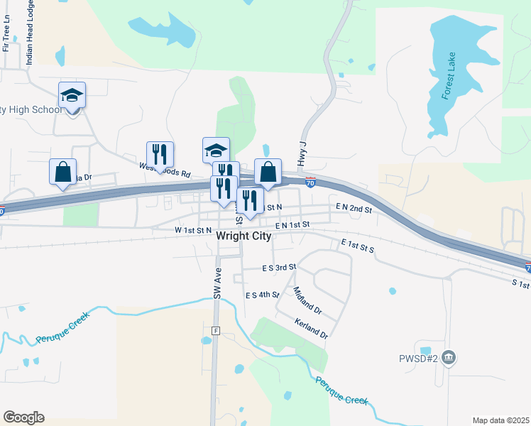 map of restaurants, bars, coffee shops, grocery stores, and more near 205 East Veterans Memorial Parkway in Wright City