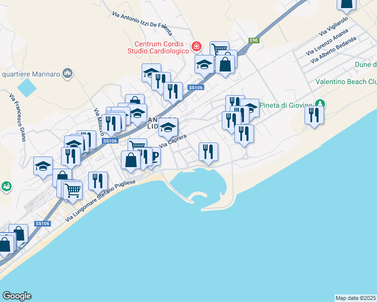 map of restaurants, bars, coffee shops, grocery stores, and more near 9/15 Via Martiri di Cefalonia in Catanzaro