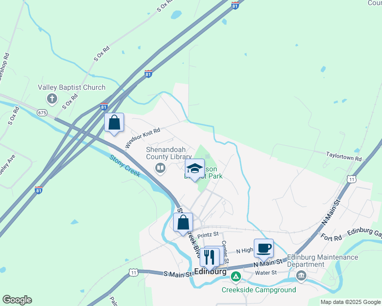 map of restaurants, bars, coffee shops, grocery stores, and more near 100 Park Road in Edinburg