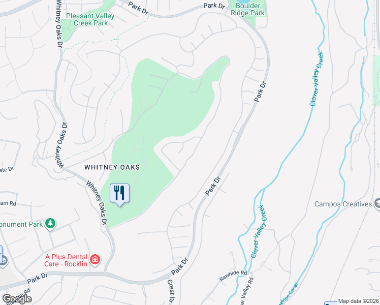 map of restaurants, bars, coffee shops, grocery stores, and more near 2347 Clubhouse Drive in Rocklin