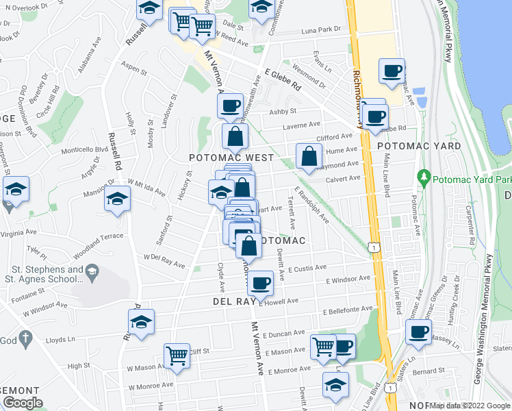 map of restaurants, bars, coffee shops, grocery stores, and more near 101 Independence Avenue Southeast in Washington
