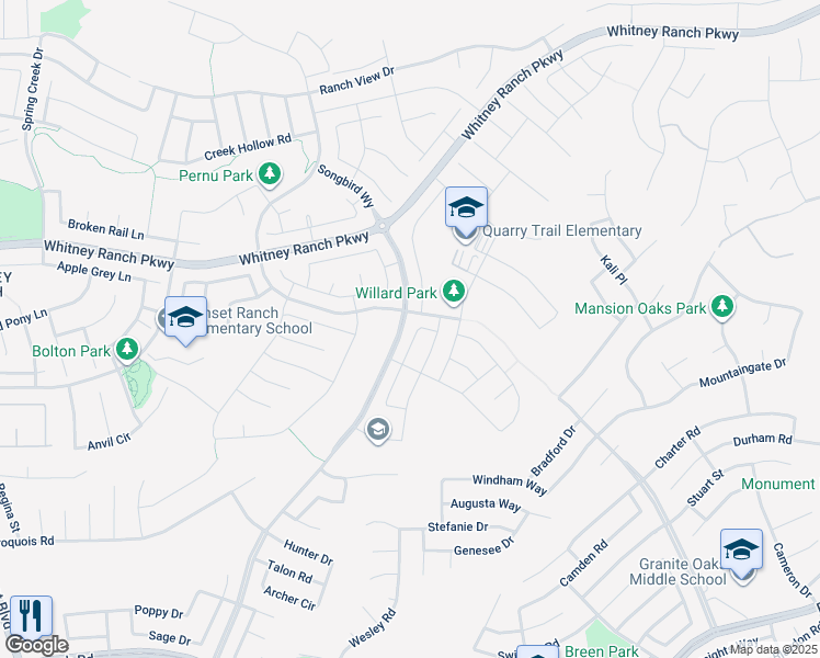 map of restaurants, bars, coffee shops, grocery stores, and more near 810 Stage Stop Loop in Rocklin