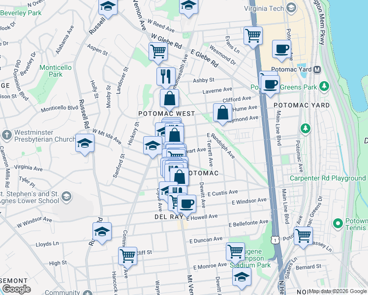map of restaurants, bars, coffee shops, grocery stores, and more near 101 Independence Avenue Southeast in Washington