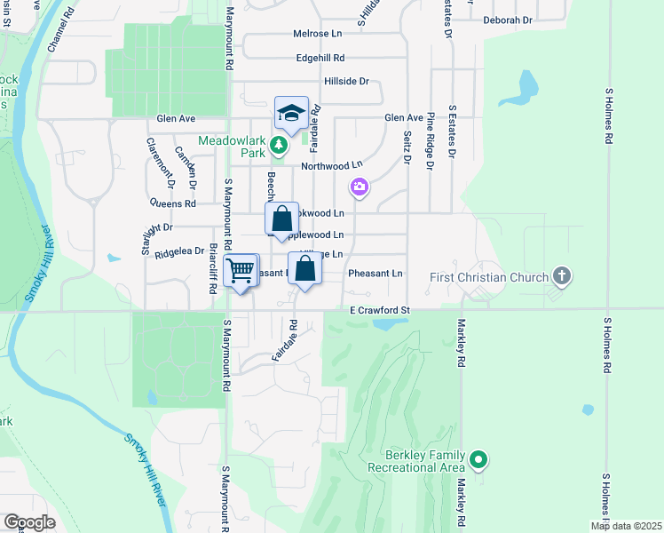 map of restaurants, bars, coffee shops, grocery stores, and more near 2314 Village Lane in Salina