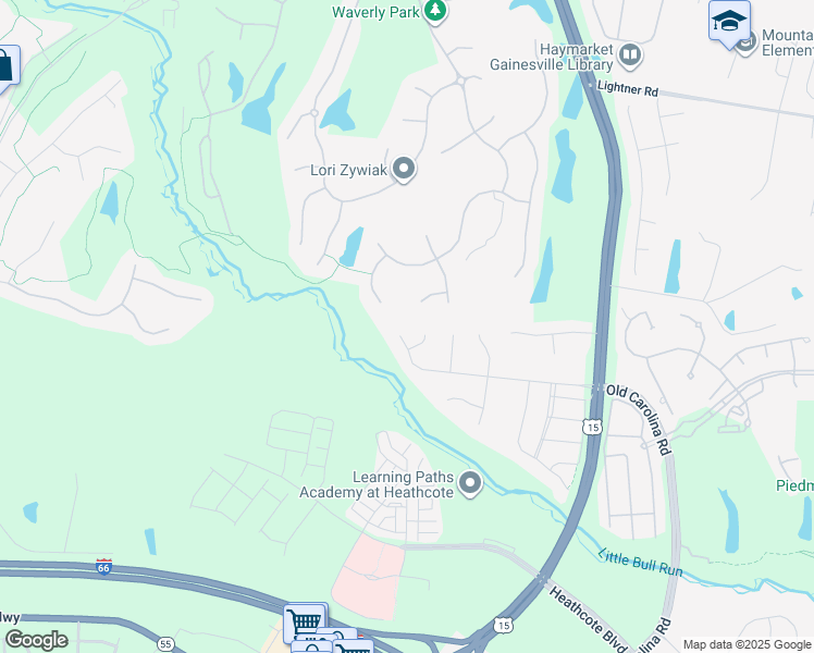 map of restaurants, bars, coffee shops, grocery stores, and more near 15154 Stepping Stone Drive in Haymarket