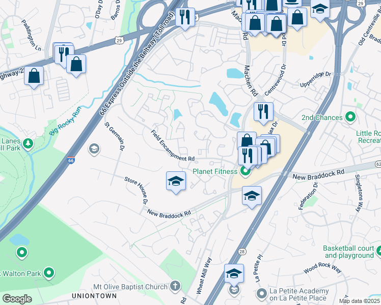 map of restaurants, bars, coffee shops, grocery stores, and more near 6337 Cider Barrel Circle in Centreville