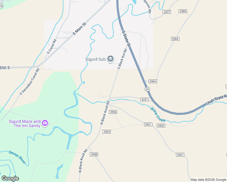 map of restaurants, bars, coffee shops, grocery stores, and more near 733 South Black Knoll Road in Sigurd