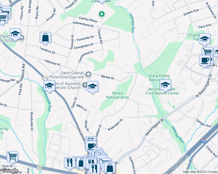 map of restaurants, bars, coffee shops, grocery stores, and more near 6203 Vengo Court in Alexandria