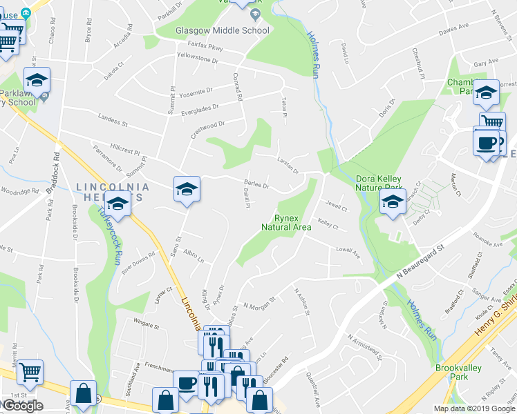 map of restaurants, bars, coffee shops, grocery stores, and more near 6203 Vengo Court in Alexandria