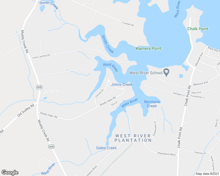 map of restaurants, bars, coffee shops, grocery stores, and more near 835 Locust Drive in West River