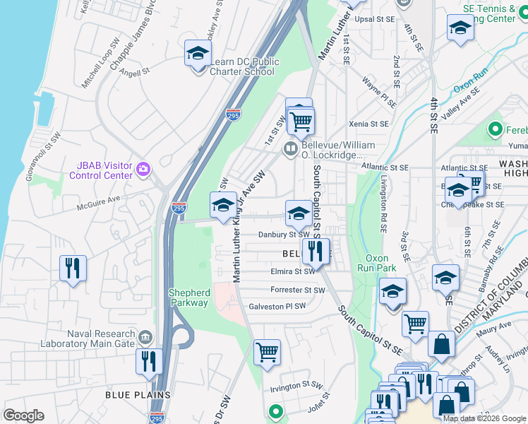 map of restaurants, bars, coffee shops, grocery stores, and more near 101 Independence Avenue Southeast in Washington