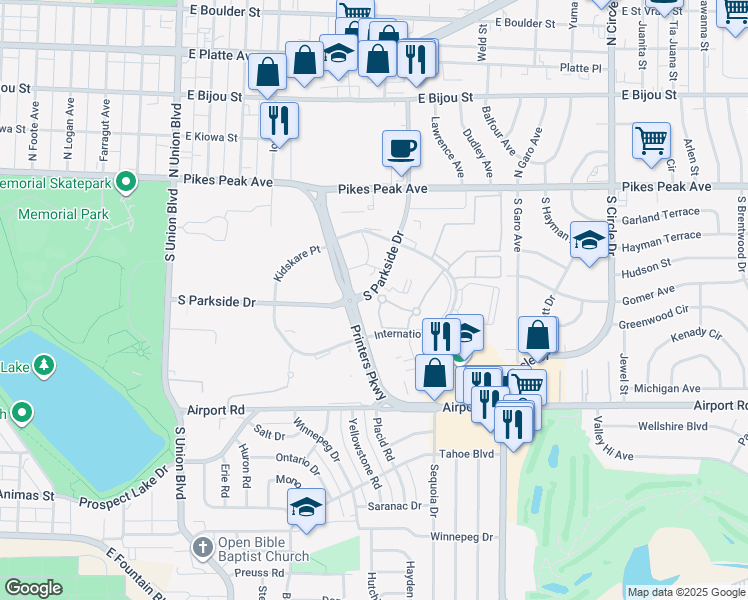 map of restaurants, bars, coffee shops, grocery stores, and more near 2235 Willow Tree Grove in Colorado Springs