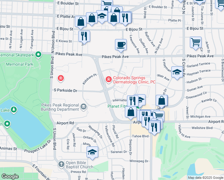 map of restaurants, bars, coffee shops, grocery stores, and more near 2235 Willow Tree Grove in Colorado Springs