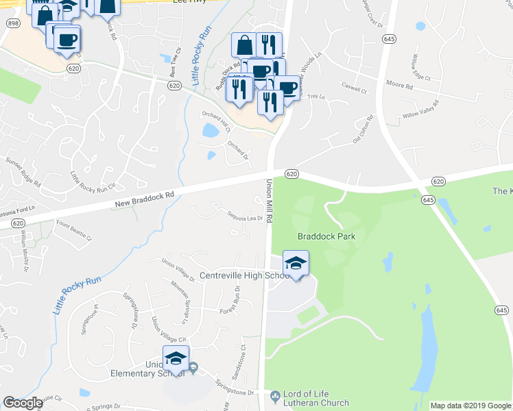 map of restaurants, bars, coffee shops, grocery stores, and more near 13542 Sierra Drive in Clifton