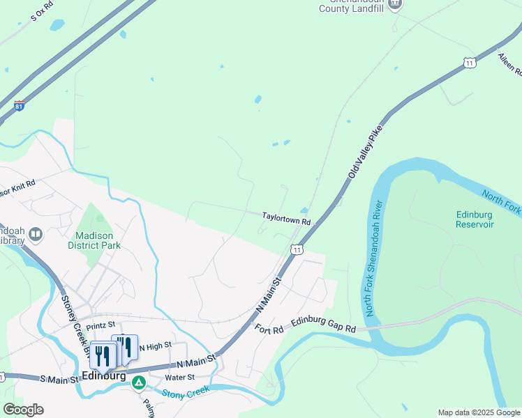 map of restaurants, bars, coffee shops, grocery stores, and more near 196 Taylortown Road in Edinburg