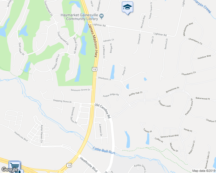 map of restaurants, bars, coffee shops, grocery stores, and more near 5905 Amber Ridge Road in Haymarket