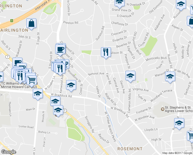 map of restaurants, bars, coffee shops, grocery stores, and more near 2709 Valley Drive in Alexandria
