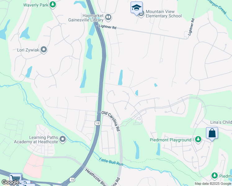 map of restaurants, bars, coffee shops, grocery stores, and more near 5905 Amber Ridge Road in Haymarket