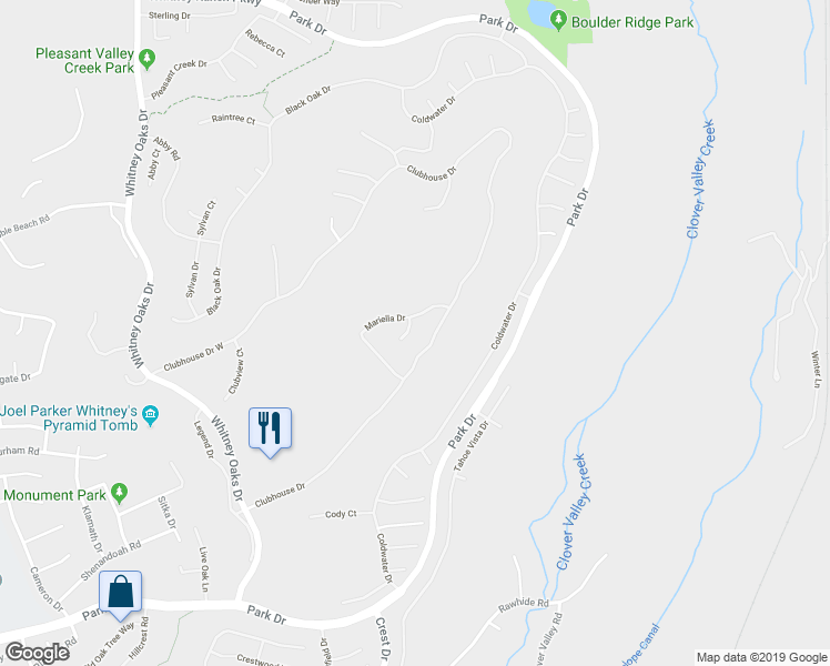 map of restaurants, bars, coffee shops, grocery stores, and more near 3901 Mariella Court in Rocklin