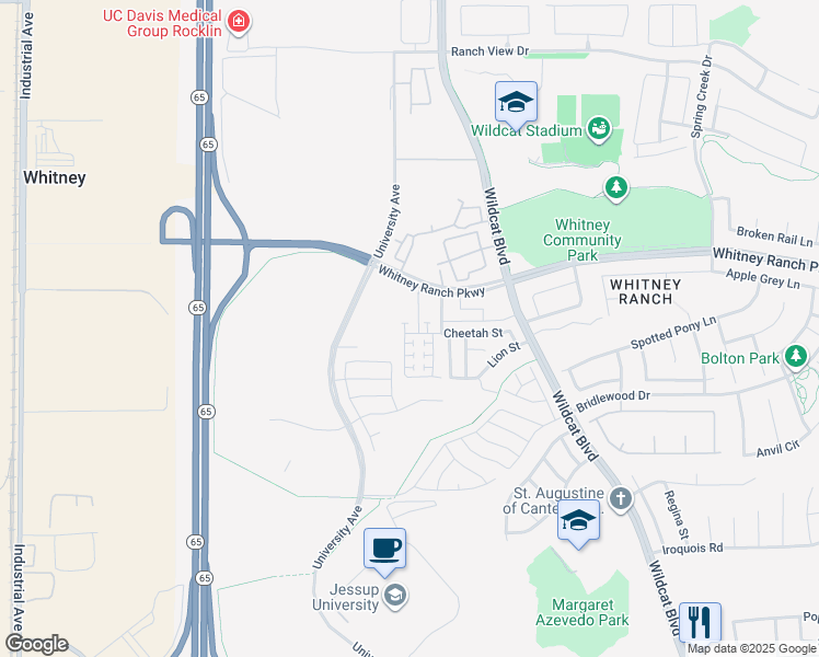 map of restaurants, bars, coffee shops, grocery stores, and more near 1181 Whitney Ranch Pkwy in Rocklin