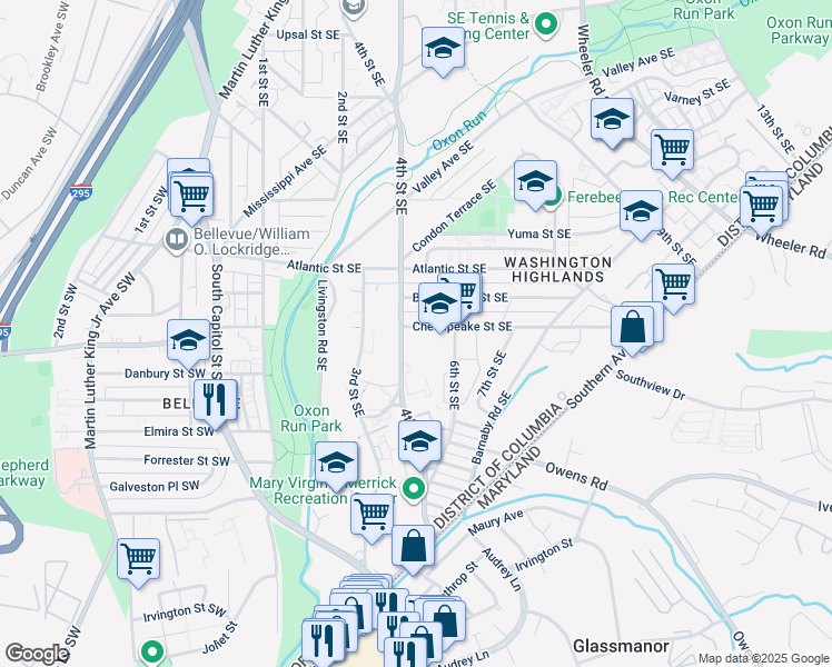 map of restaurants, bars, coffee shops, grocery stores, and more near 101 Independence Avenue Southeast in Washington
