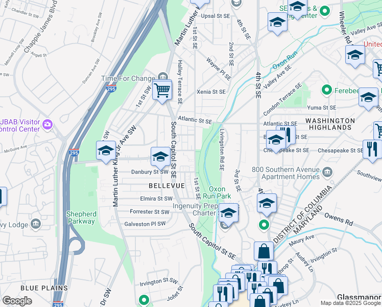 map of restaurants, bars, coffee shops, grocery stores, and more near 101 Independence Avenue Southeast in Washington