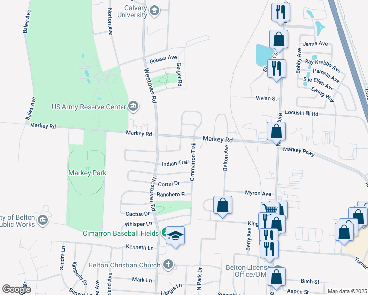 map of restaurants, bars, coffee shops, grocery stores, and more near 804 Markey Place in Belton
