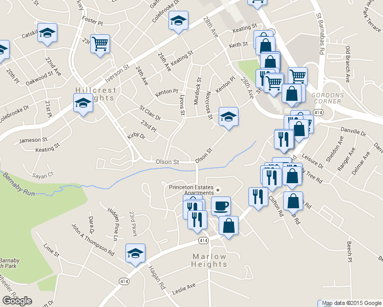 map of restaurants, bars, coffee shops, grocery stores, and more near 4416 23rd Pl in Temple Hills