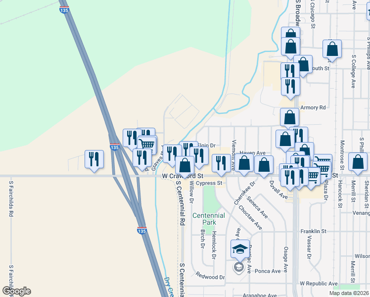 map of restaurants, bars, coffee shops, grocery stores, and more near 1655-1657 Beverly Dr in Salina